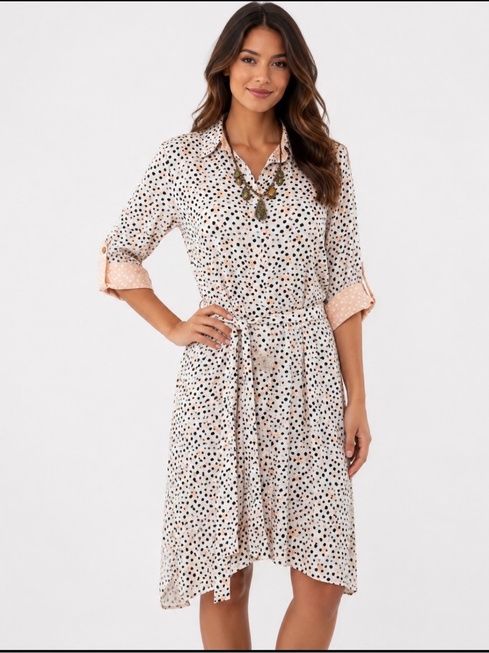FOXCROFT Wrinkle Free 16W Polka Dot Shirt Dress Cuffed Sleeve